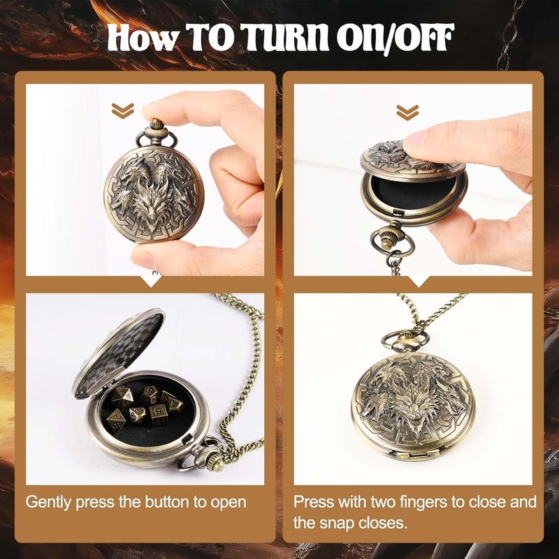 banloga D&D Dice Set,7PCS Metal Dice for Dungeons and Dragons,Mini Dice Set with Pocket Watch Case,Role Playing Board Games Accessories (Dragon, Bronze) - Image 4